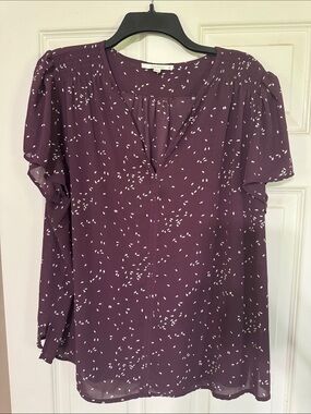 Fun2Fun Plum V-Neck Short Sleeve Blouse